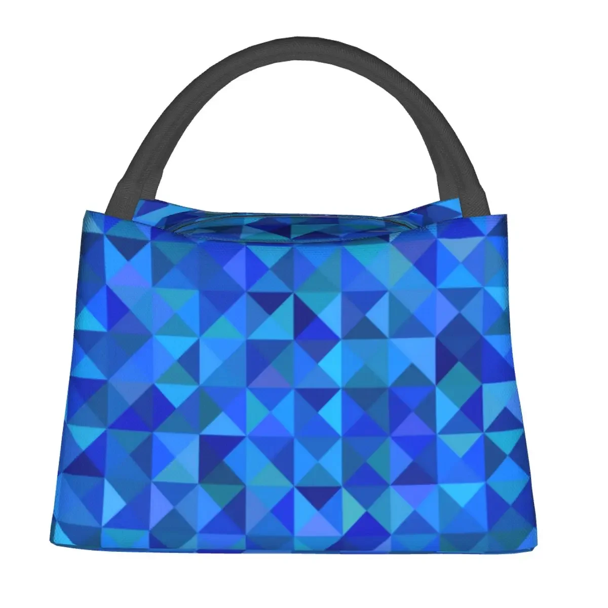 Blue Geometry Lunch Bag For Unisex Abstract Print Lunch Box Casual Travel Cooler Bag Portable Waterproof Thermal Tote Handbags