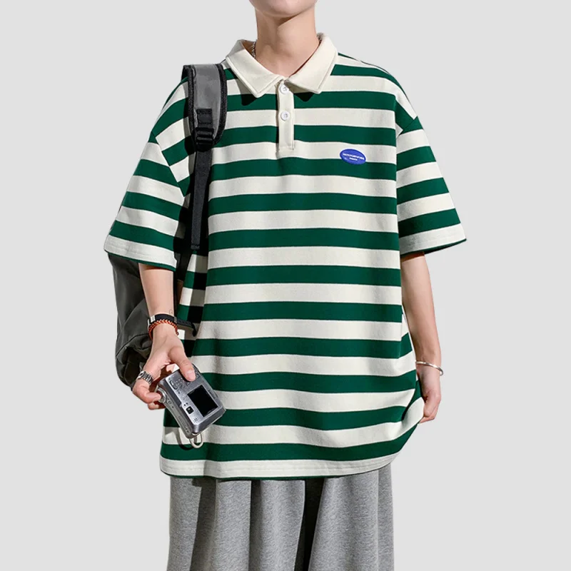 

GIOIOMen's High QualityPoloShirt，Spring and Summer New Loose Striped Short SleeveTT shirt，Top，Same Style for Men and Women