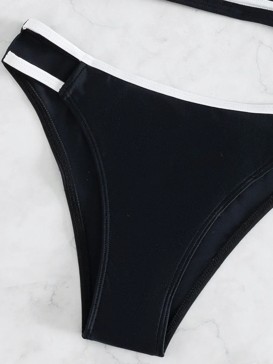 Épissage une épaule Bikini femmes maillots de bain femme Bandeau maillot de bain deux pièces Bikini ensemble coupe haute maillot de bain bain vêtements de plage