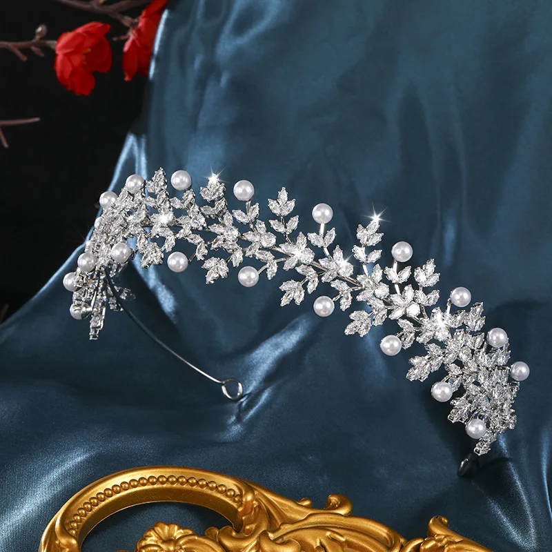 Luxury Bridal Tiara Headbands For Wedding Bride Headdress Cubic Zirconia Pearl Tiaras Crowns For Women Party Prom Hair Jewelry