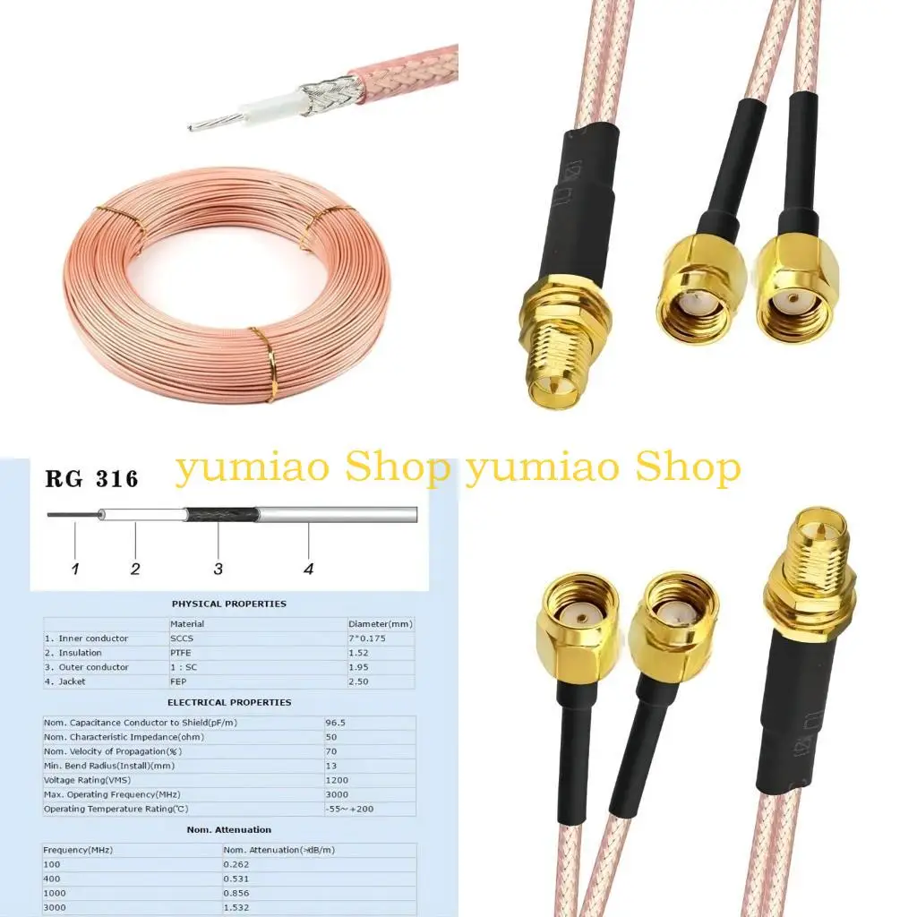 587B SMA Y Splitters Cable SMA Female to Double Male RG316 Extension Cable Adapters Connectors for 3G 4G Routers Networking