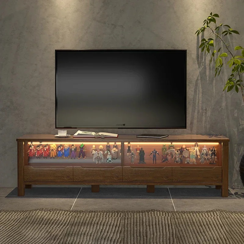 1Solid Wood TV Cabinet Walnut Ribbon Lego Lamp Display Cabinet Laser TV Dedicated Compartment