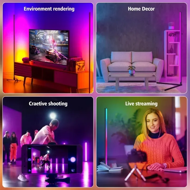 120 Cm Smart Control Floor Lamps Living Room Dimmable Corner LED Night Light USB Powered RGB Color Changing Standing Mood Light