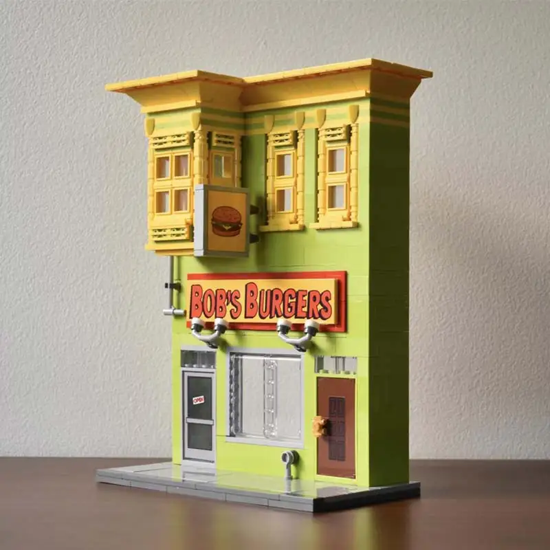 컬렉션 클래식 시리즈 버거샵 MOC 빌딩 블록 도시 랜드마크 건축 모델 디스플레이 장난감 브릭 어린이 크리스마스 선물