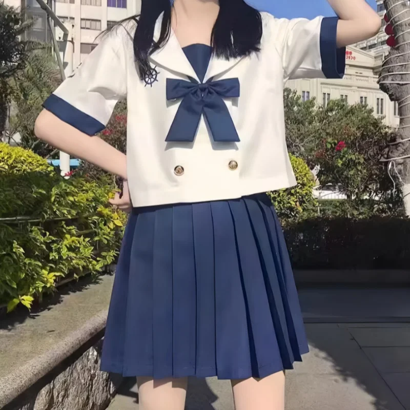 Japanese School Uniform Girl Jk Suit Sexy Spring Summer Autumn Tie Navy Sailor Blouse Pleated Skirt Anime COS Women Costumes