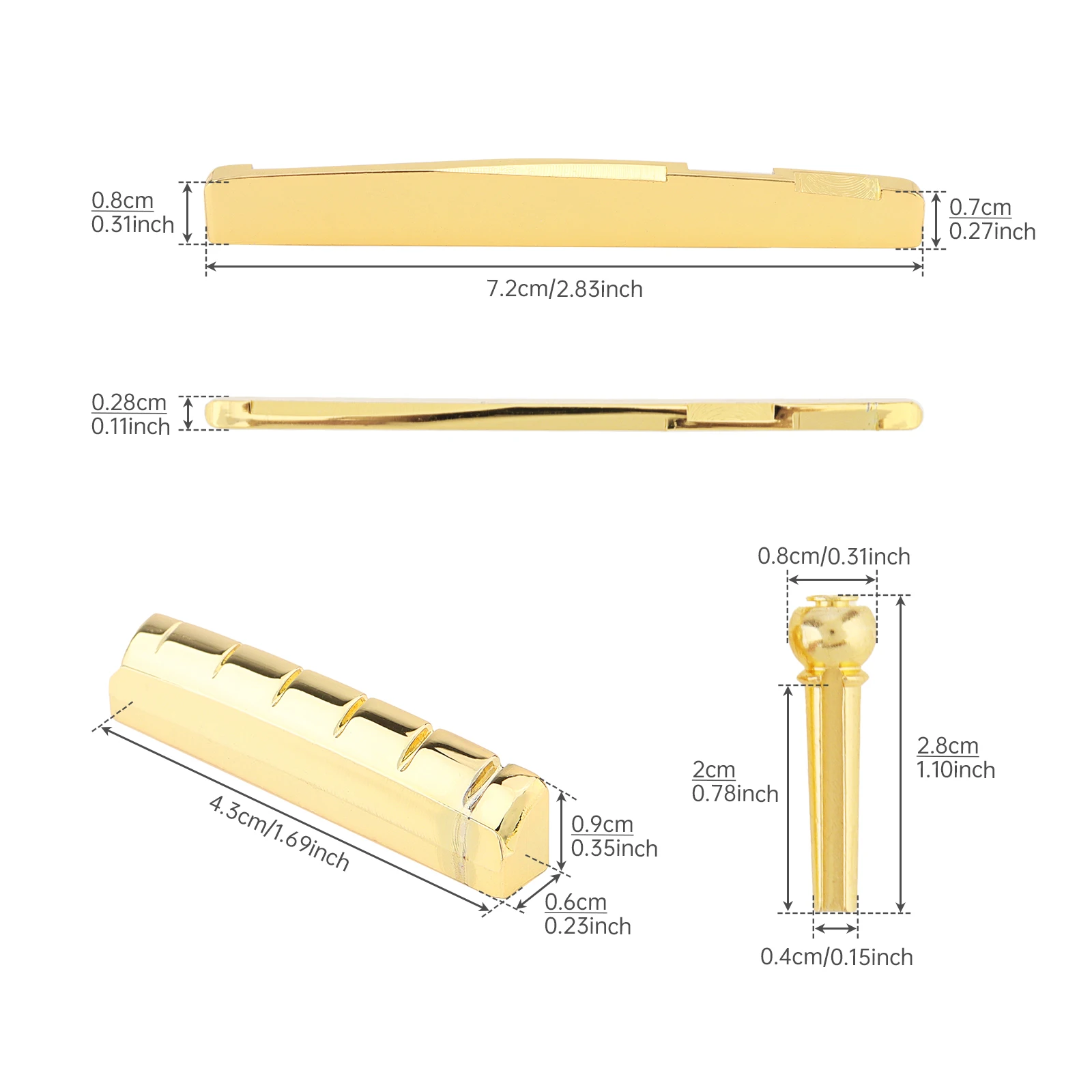 6PCS Universal Golden Brass Bridge Pins & Bridge Nut Saddle Set for Folk Acoustic Guitar
