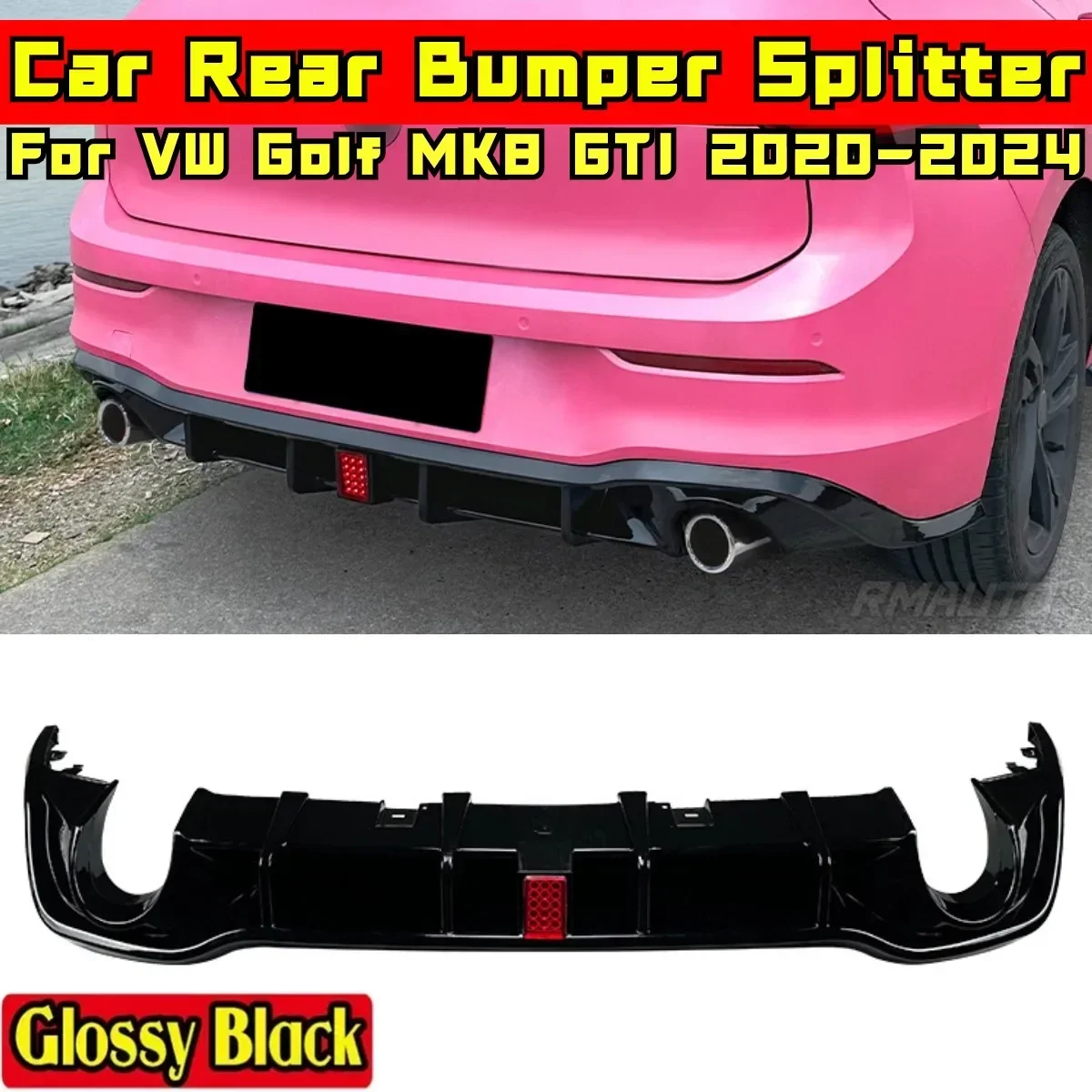 Golf MK8 GTI Rear Bumper Splitter Glossy Black With Lamp Style Rear Bumper Spoiler For VW Golf MK8 GTI 2020-2024 Car Accessories