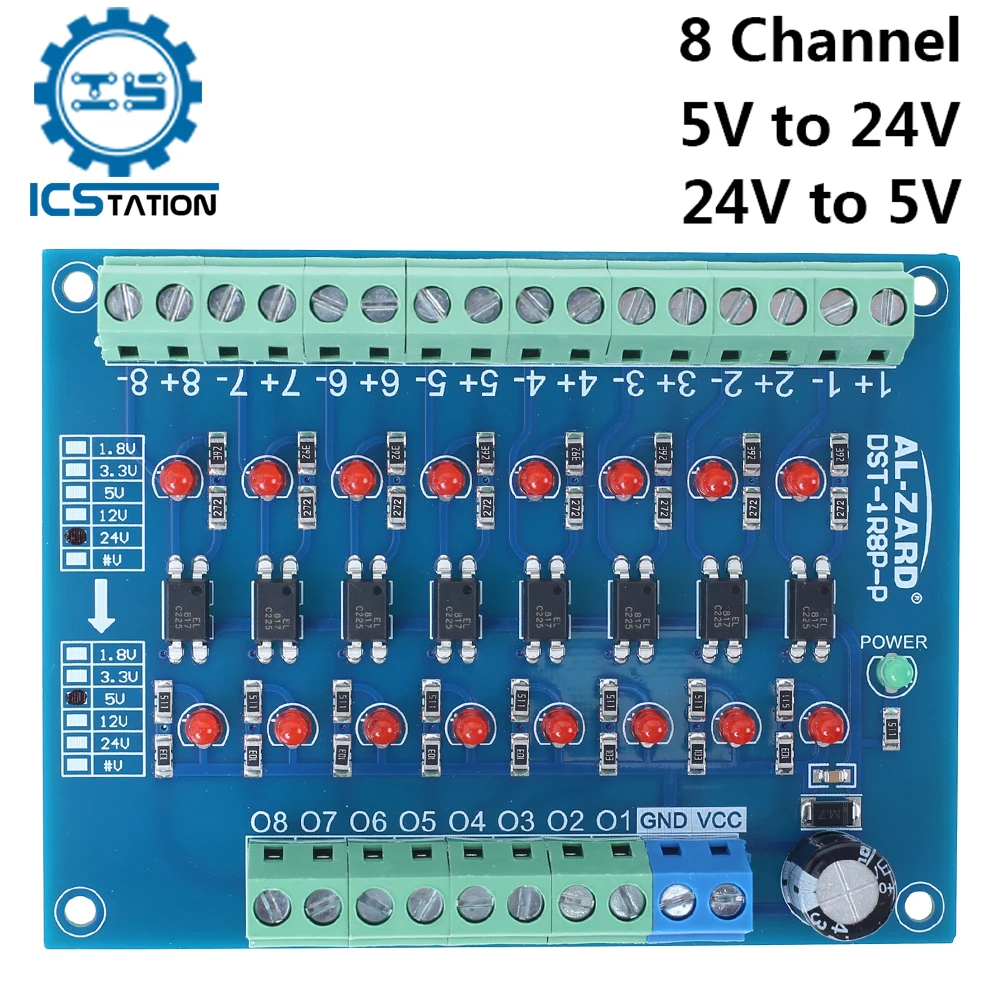 8 Channel Photoelectric Isolation 5V 24V to 24V 5V Level Voltage Converter Board PNP Output PLC Signal Module