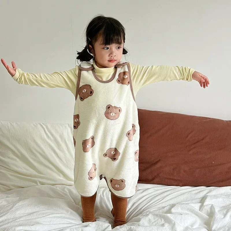 Sonbahar Kış Bebek Uyku Tulumu Yelek Sevimli Karikatür Sıcak Bebek Erkek Kız Bodysuit Yumuşak Pazen Çocuk Pijama Anti-Kick Battaniye