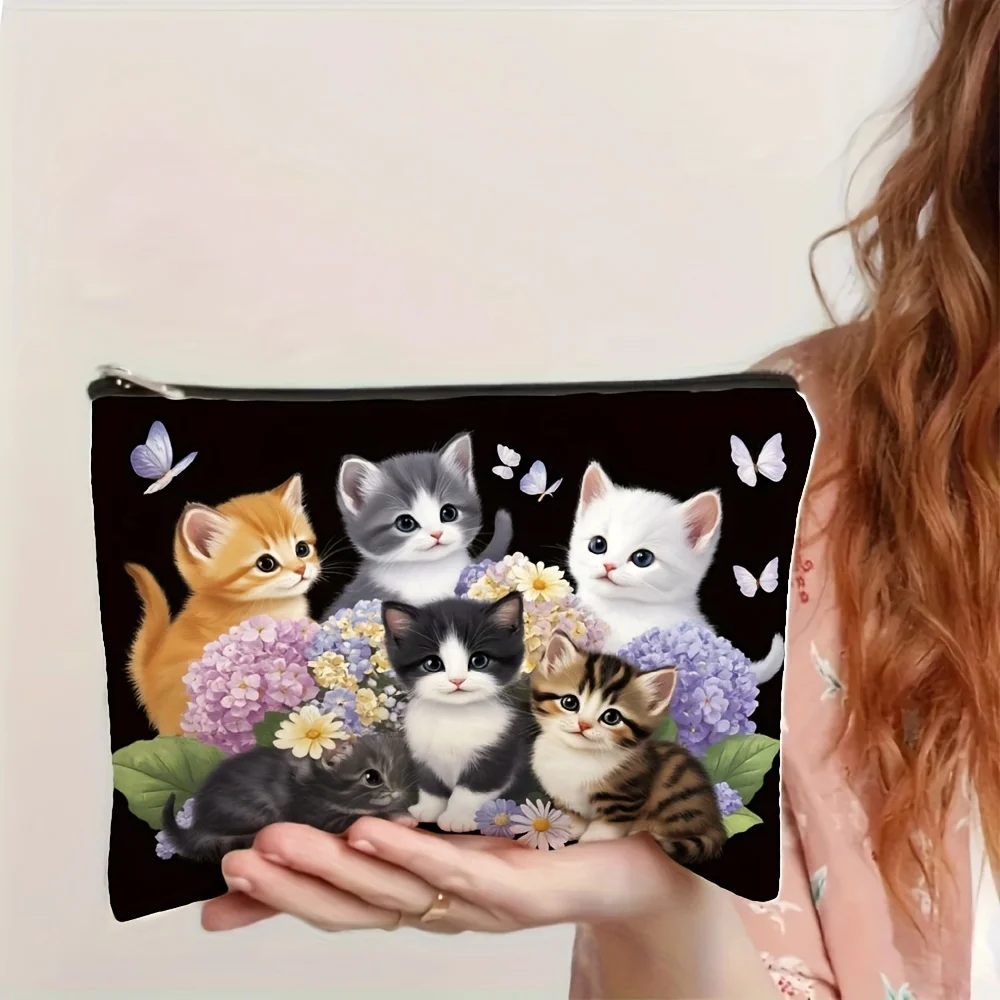 Eine Make-up-Tasche mit Katzenmuster – niedliche multifunktionale Reißverschlusstasche, Schmuck-Aufbewahrungstasche, perfekte kleine Aufbewahrungstasche mit Reißverschluss für die Reise – Detail 2