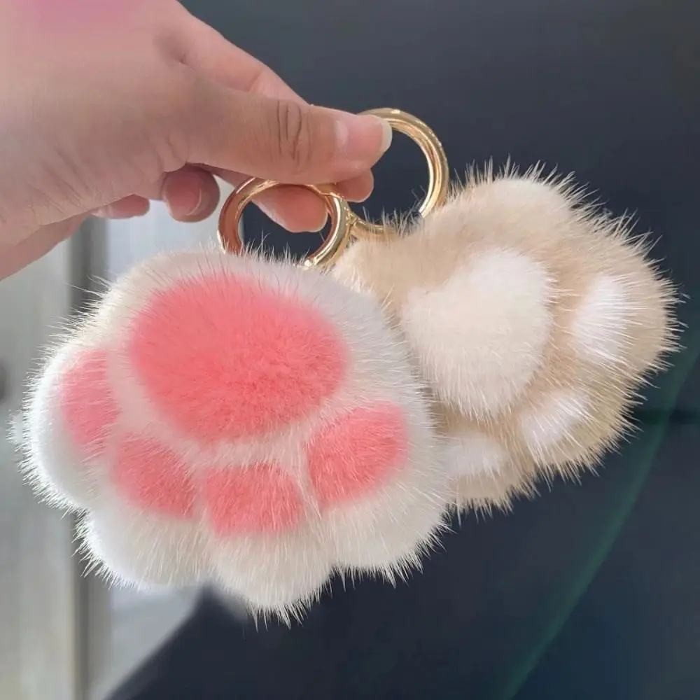 Kawaii Cute Doll Cat Paw Keychain Animal Paw Fluffy Faux Fur Keychain Stuffed Soft Plush Toy Plush Car Key Ring New Year Gift
