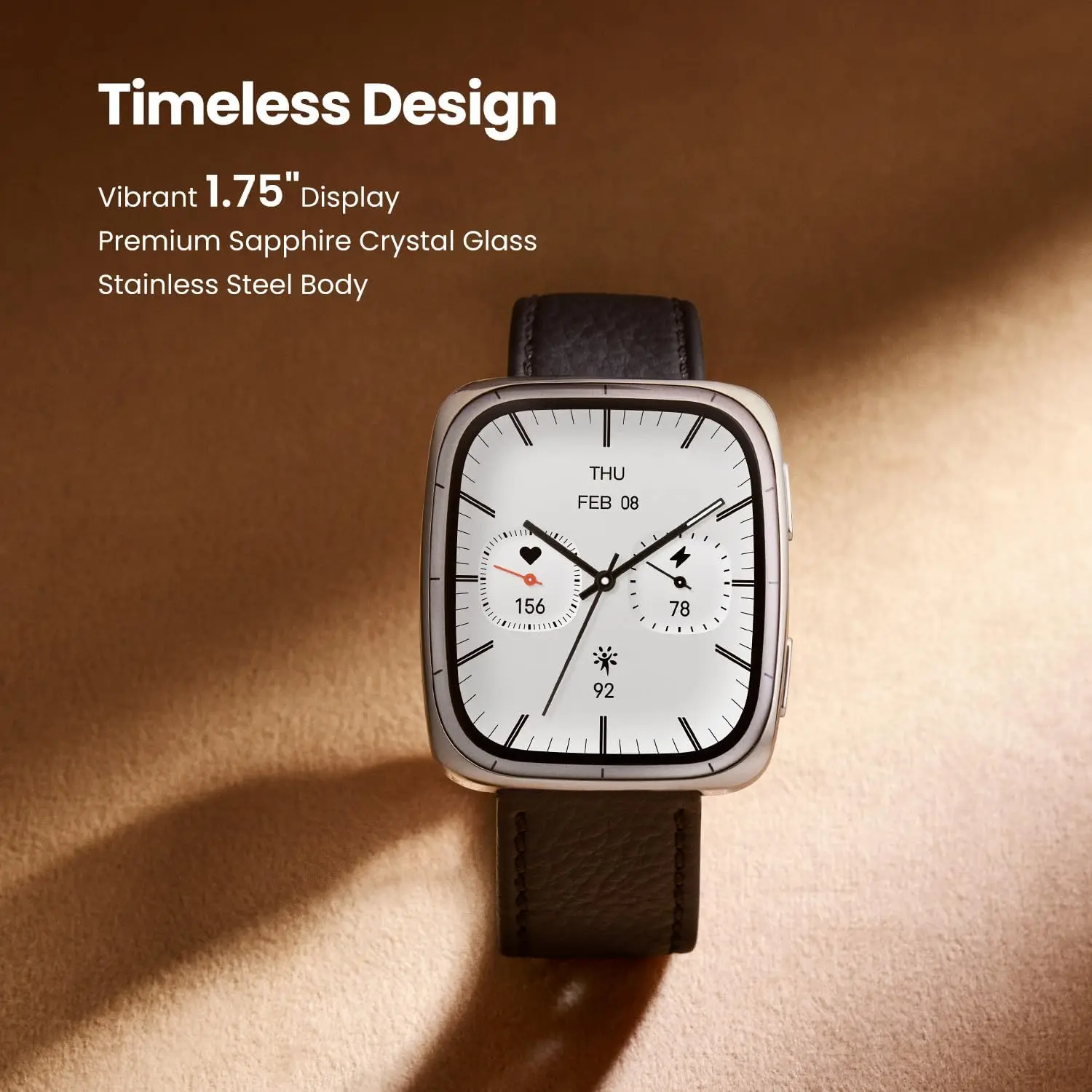 Smartwatch Amazfit Active 2 (Quadrado) Rastreador de Fitness Premium, Modo HYROX, Vidro Safira, Pulseira de Couro + Esportiva, Resistente à Água