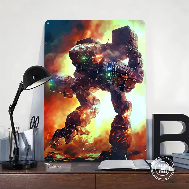 الميكانيكية المحارب في معركة النارية المعادن المشارك تين علامات الرجعية مخصص علامة معدنية لجدار الفن الديكور ديكور المنزل بار الملحقات