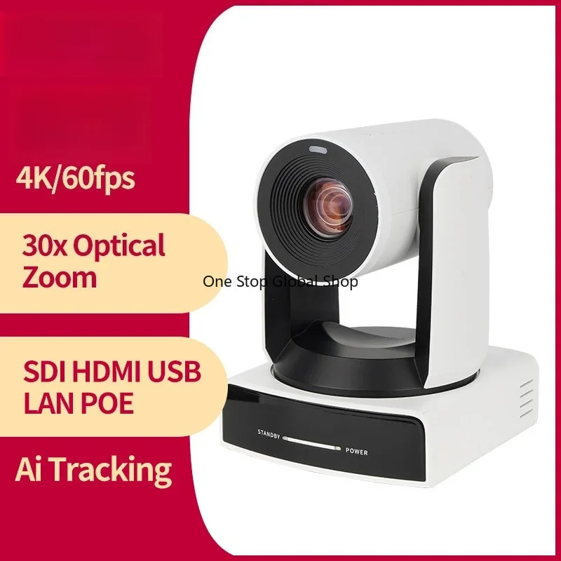 

4K NDI Camera 60FPS 30X Optical Zoom AI Auto Tracking Conference Camera with PoE SDI USB for Live Streaming OBS