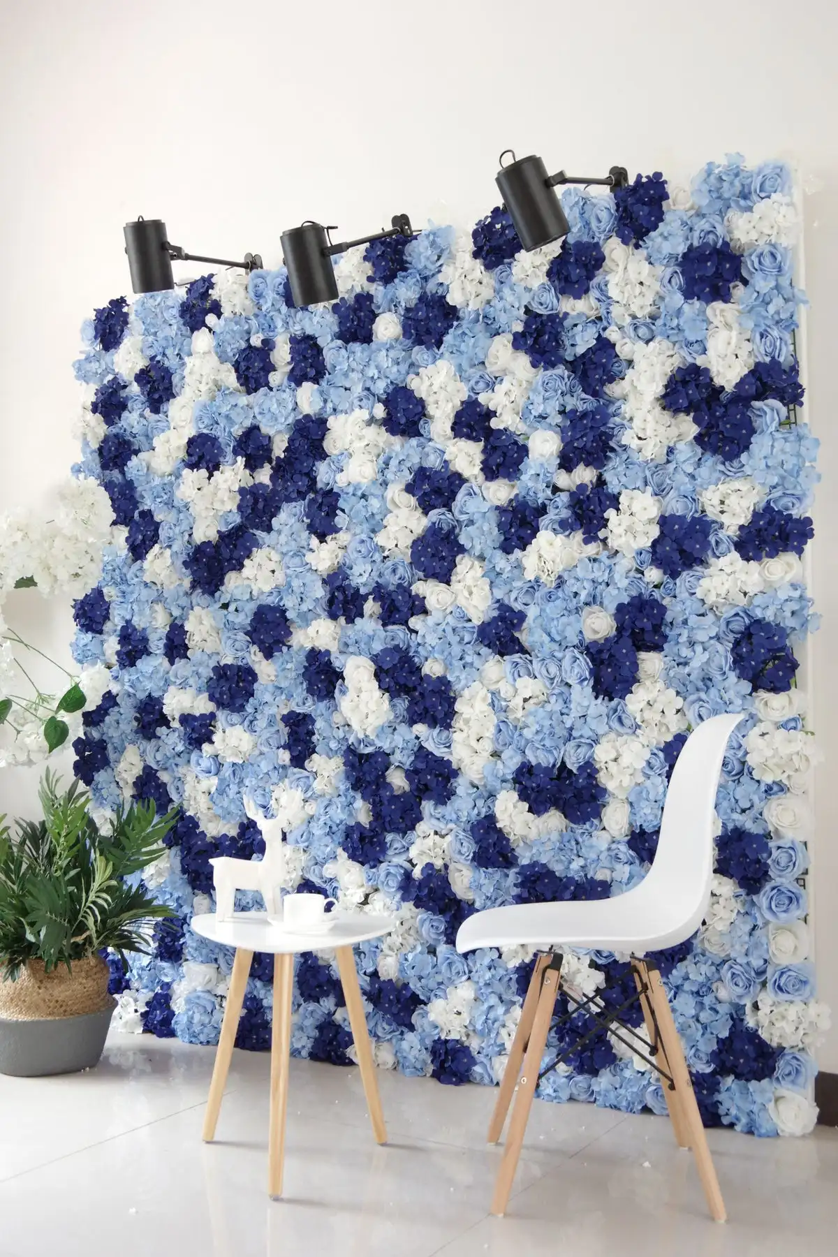 3D Navy blue Series White Rose Hydrangea Roll Up Cloth Flower Wall Wedding Backdrop Window Display Flower Runner Event Party