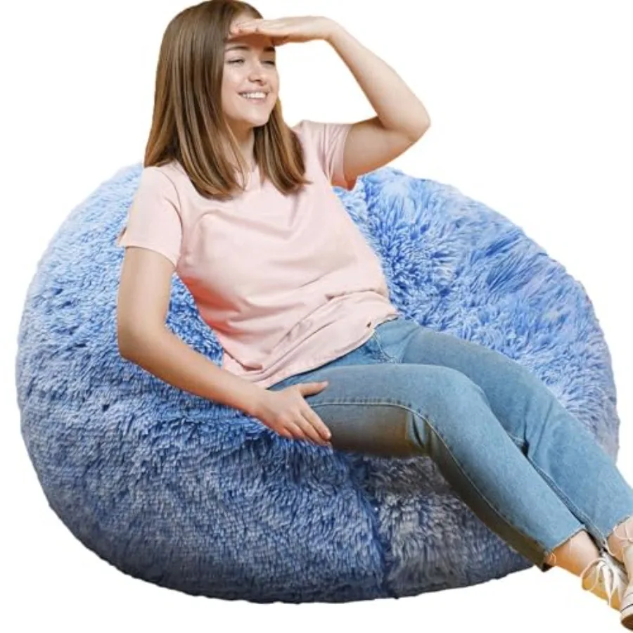 

Fluffy Bean Bag Chair 3FT Round Memory Foam Filled Bean Bag for Teens and Ultra Soft Faux Fur Fabric Bean Bag Chairs for Playro