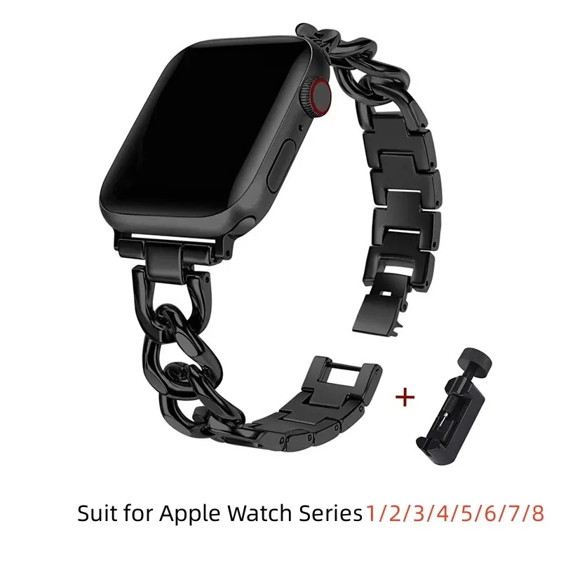 Metallic Chain Watch Strap for Apple Watch Band 44 49 40 45 42 46 Woman Bracelet for iWatch Series 11 9 8 7 6 SE 10 Ultra 3 2