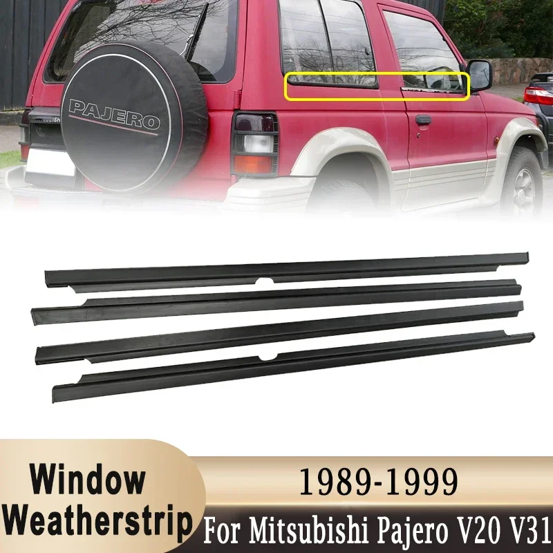 4Pcs Window Weatherstrip For Mitsubishi Monteros Pajero 2th V20 V31 V43 V32 V33 1989-1999 Outer Glass Moulding Trim Sealing Belt