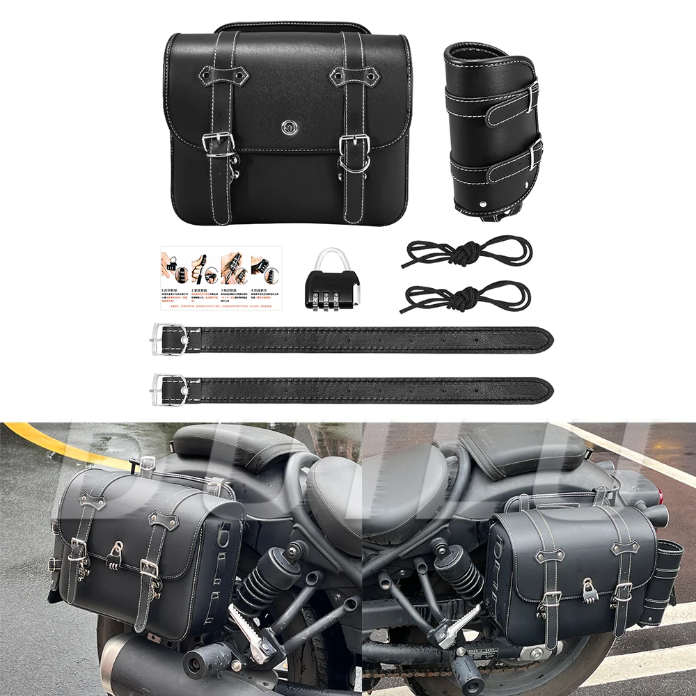 

Motorcycle Saddlebag PU Leather Motorbike Side Storage Tool Bags With Lock for Harley Sportster XL 883 1200 Honda Yamaha Suzuki