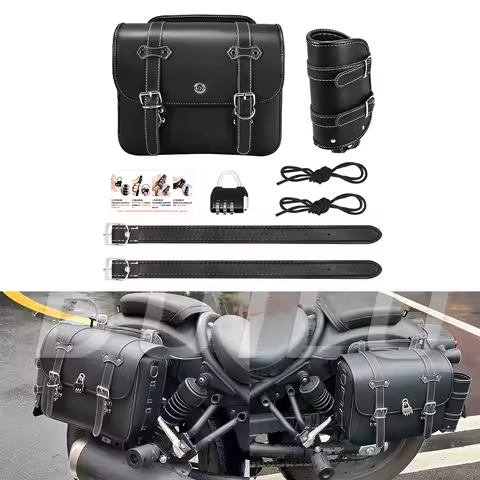 Motorcycle Saddlebag PU Leather Motorbike Side Storage Tool Bags With Lock for Harley Sportster XL 883 1200 Honda Yamaha Suzuki