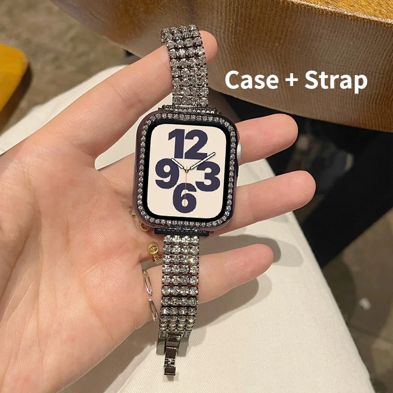 Stainless Steel Strap Diamond Strap For Apple Watch Ultra 2 Band 49mm 45mm 41mm For iWatch Series 9 8 7 6 SE 44mm Bracelet Case