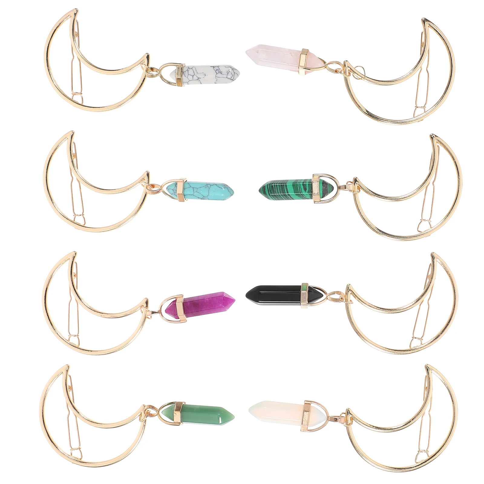 

8 Pcs Alloy Hairpins Crescent Shape Women Hair Clip Accessories for Party Wedding Bobby Pins Hair Decorations Hexagonal Pendant