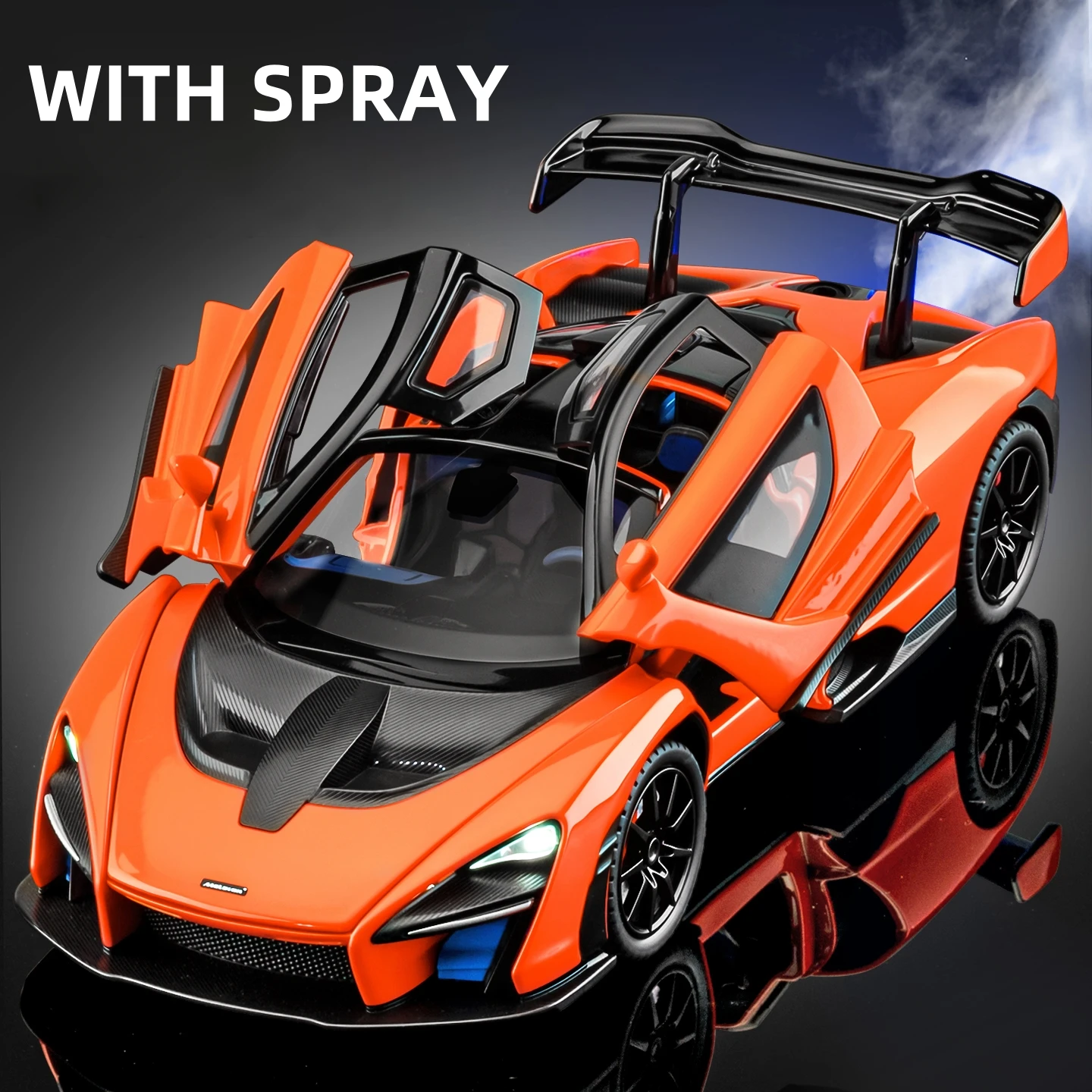 

1:24 Сенна со спреем, суперкар, модель автомобиля из сплава, звук и свет, детская игрушка, коллекционные предметы, подарок на день рождения