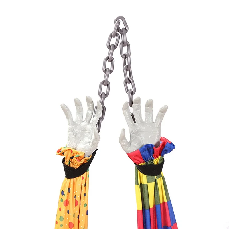 5.6 Ft Halloween Hanging Animated Talking & Shaking Scary Clown with Chain, Touch Activated for Halloween Decor