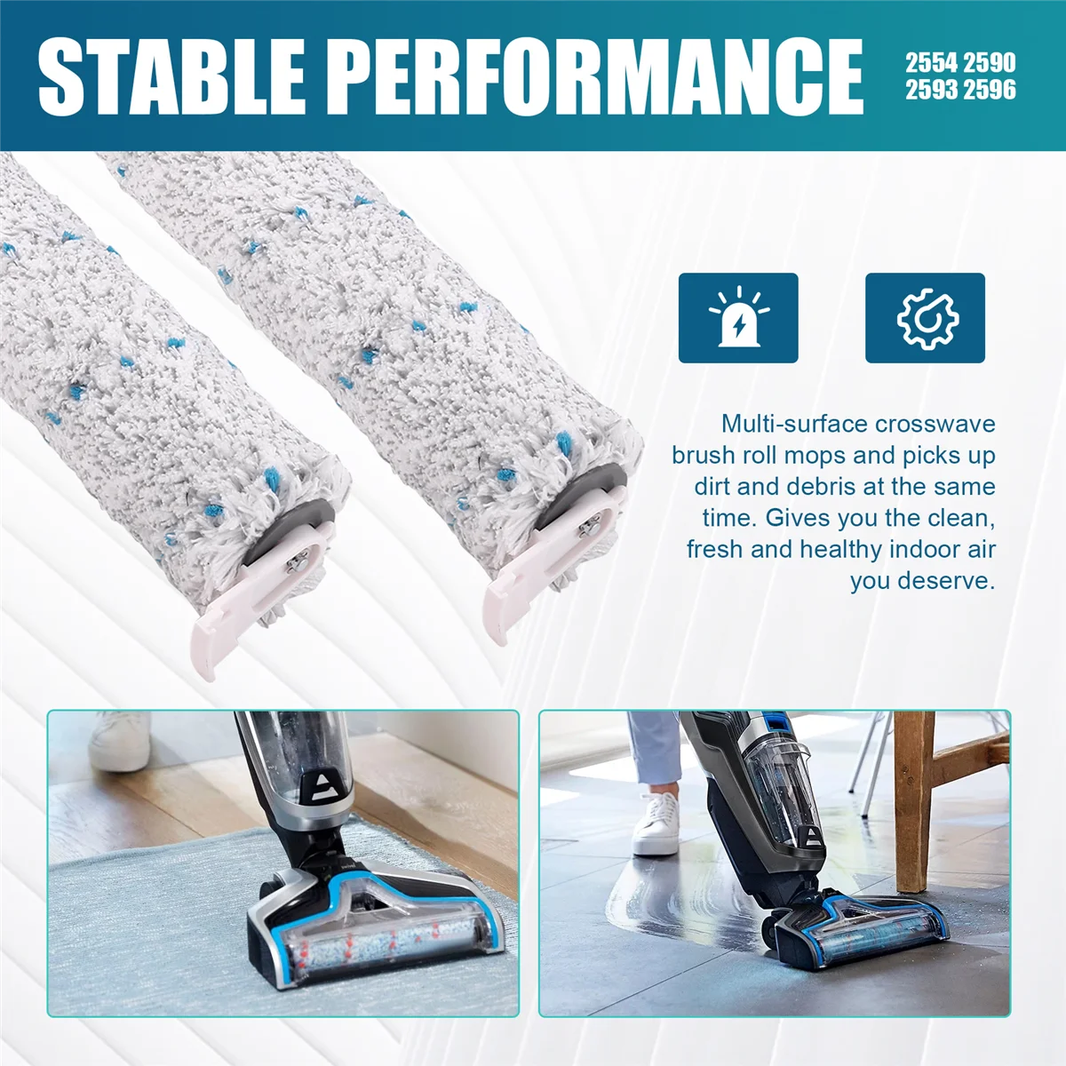 N98R 2 Pcs Multi-Surface Brush Roll for Bissell Crosswave Cordless Max Series Vacuum Cleaner,Suiable for Bissell 2765/2554