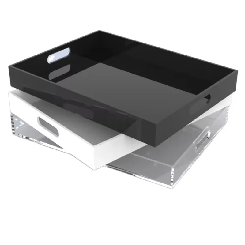 

Transparent White Black Acrylic Tray Coffee Table Breakfast Tea Food Butler - Acrylic Tray with Handle