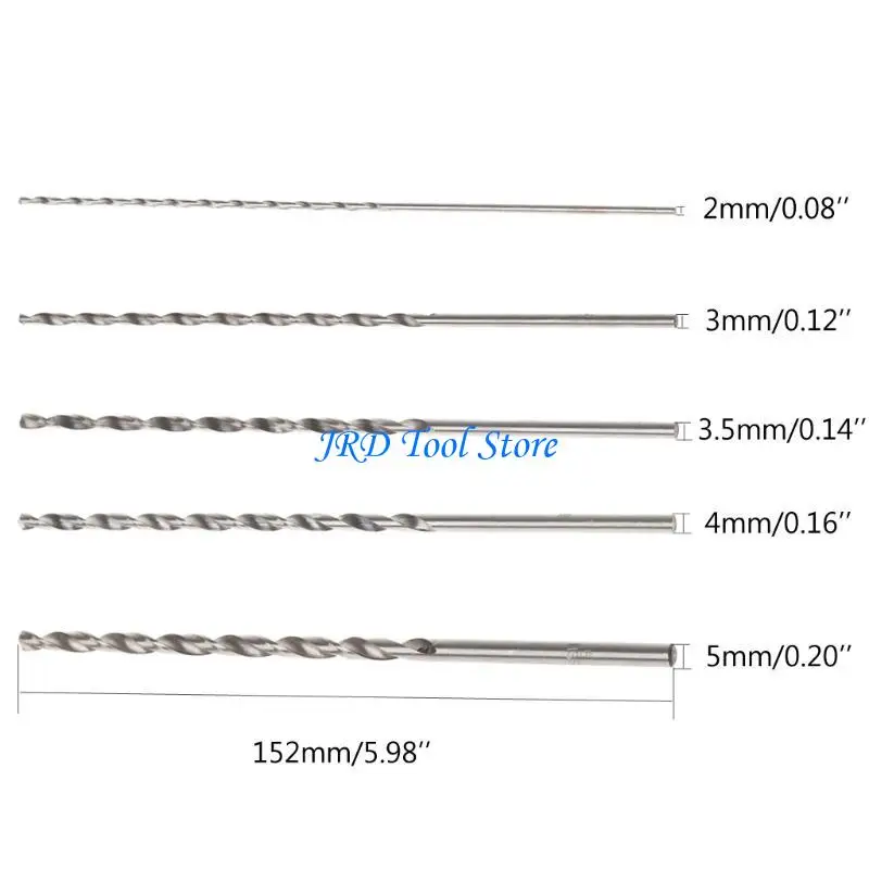 A2UD 5Pcs 2-5mm 152mm Long HSS Twist Drilling Bit Straight Shank Electric Drill Tool