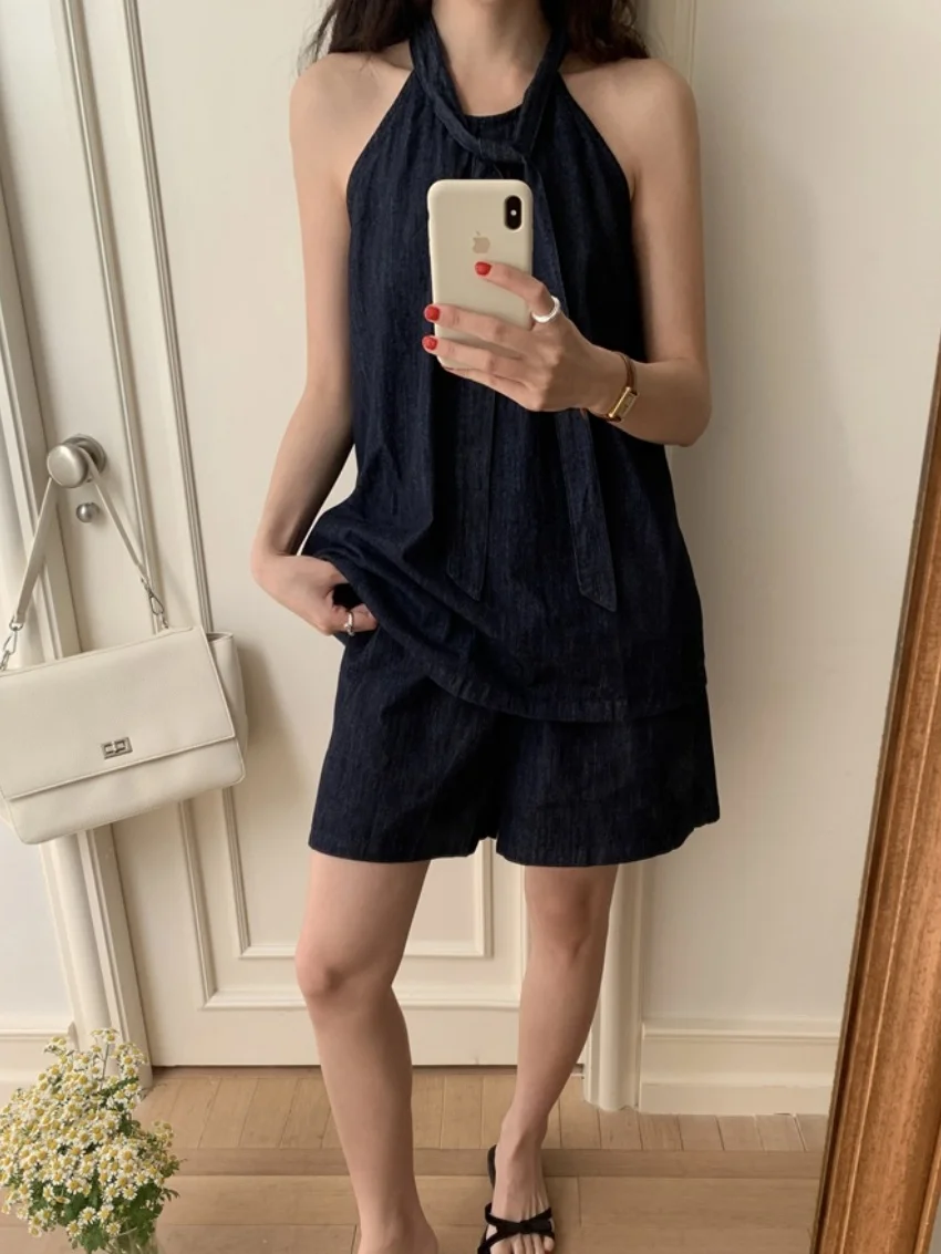 Alien Kitty Solid Holiday Women Suits Halter Loose New Blouses Summer Daily Sexy OL Chic Casual High Street Wide Leg Shorts