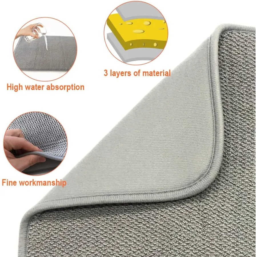 Tappetino per asciugare i piatti di grandi dimensioni da 2 pezzi per bancone della cucina 24 x 17 Ih Tappetino per asciugare i piatti assorbente in microfibra Tappetini per scolapiatti di grandi dimensioni f