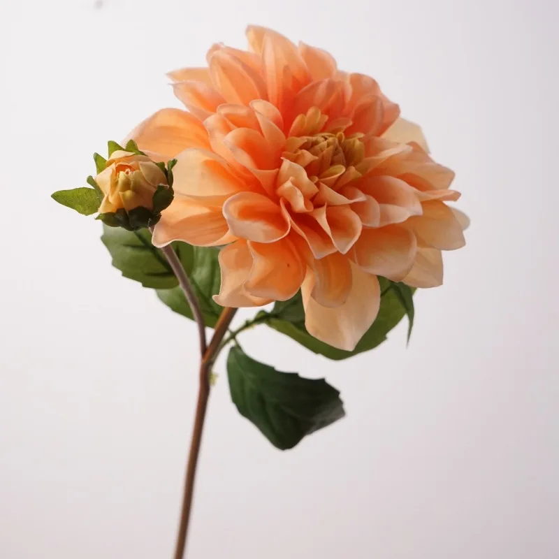 4 Stück feuchtigkeitsspendende Dahlienblumen mit 2 Blütenköpfen, Heimdekoration, echt anfühlende Blumen, Brautstrauß, Hochzeitstisch-Blumenarrangement, Dahlie – Detail 2