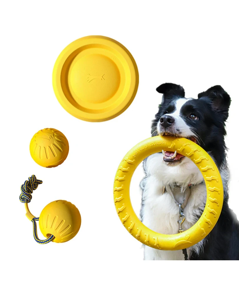 

EVA Durable Dog Toys 4 Pack Flying Disc + Ball + Tug Rope for Puppy&Adult Dogs Chew-Proof Teeth Cleaning Set
