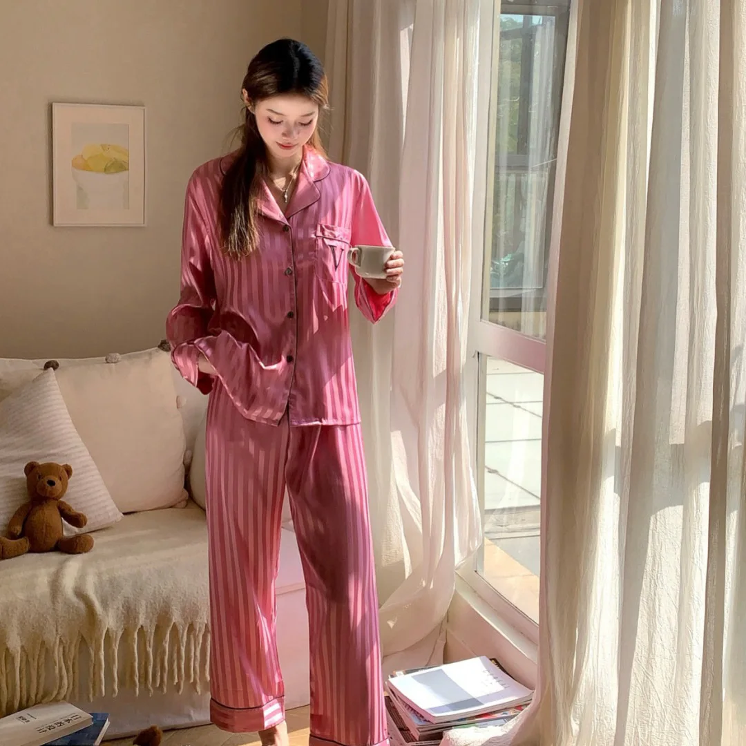 

Fashion Women's Pajamas Home Clothes Sexy Lapel Kimono Cardigan Trouser Suits Loose Casual 2PCS Outfit Sleepwear Lounge Wear