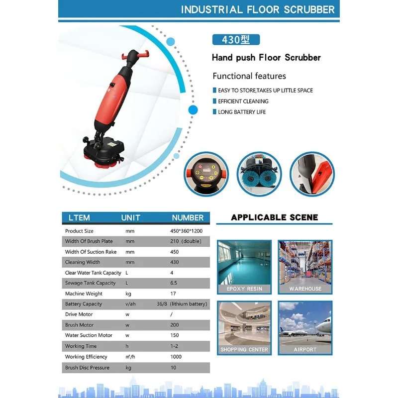 Walk Behind Floor Scrubber 20 Inch 1200W Power Automatic Scrubber Dryer for Warehouse Concrete Floor Industrial Cleaning
