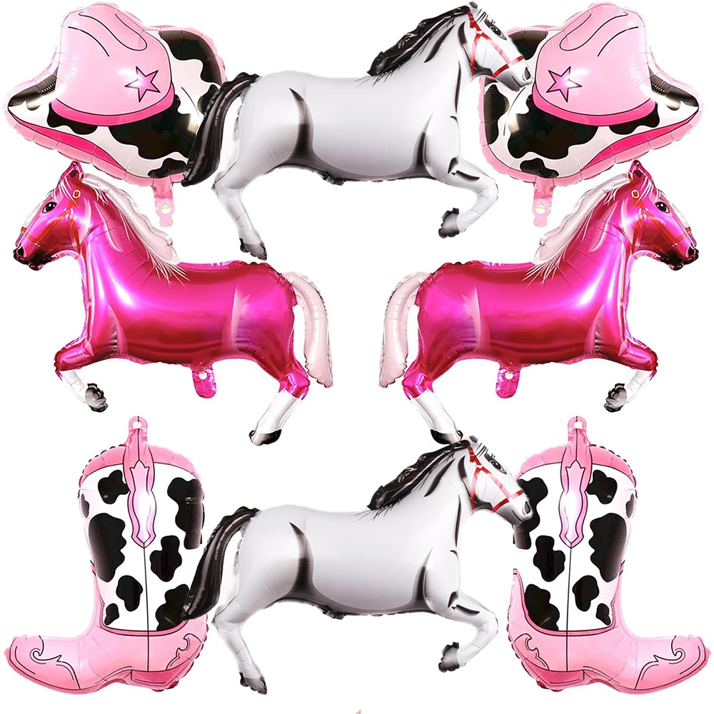 2Pcs Western Cowgirl Pink Boot Hat Foil Balloons Girls Horse Birthday Party Decors Last Rodeo Bachelorette Baby Shower Supplies