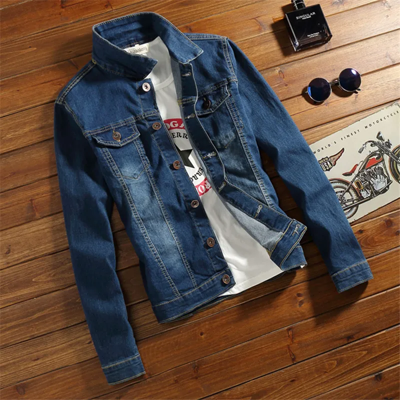 

Slim Fit Men's Denim Jaet Spring Autumn Faionable Student Versatile Jaet Youthful Sle Long Sve Single Button Closure