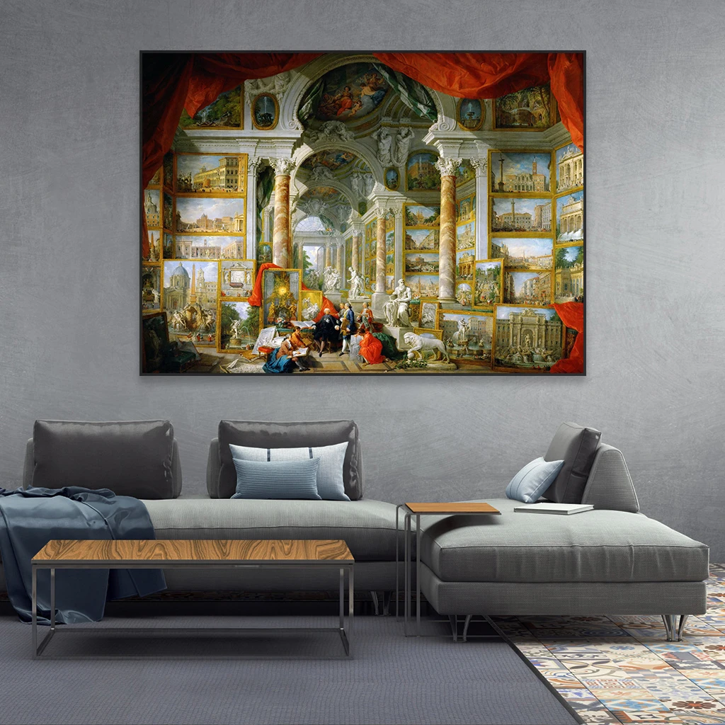 Classical Wall Art Poster Gallery of Views of Ancient Rome Retro Portrait Oil Painting Prints Giovanni Paolo Panini Canvas Print