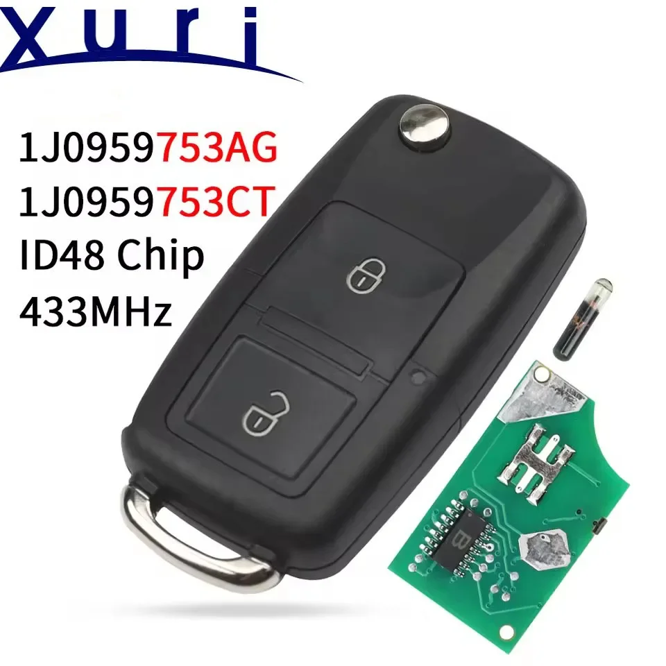 

Xuri 2BT складной дистанционный автомобильный брелок для VW Bora Polo Golf Passat Tourau Seat Skoda 433 МГц 48 чип 1J0959753AG/1J0959753CT