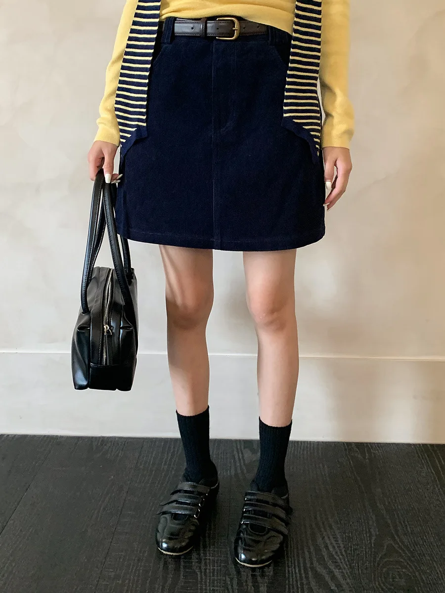 

Вельветовая корейская трехсекционная юбка на талии, короткая юбка А-силуэта, универсальная утягивающая талия, темпераментная юбка на половину тела для женщин