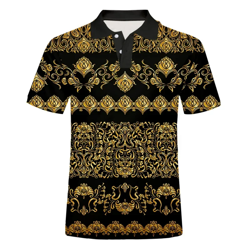 Luxury Royal polo shirt men casual short sleeve golden floral printed Baroque shirt Summer men polos prom party shirt drop ship