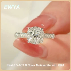 EWYA Luxury D Color 0.5-1CT Moissanite Diamond Rings For Women Fine Jewelry S925 Sterling Silver Ring Wedding Band Wholesale