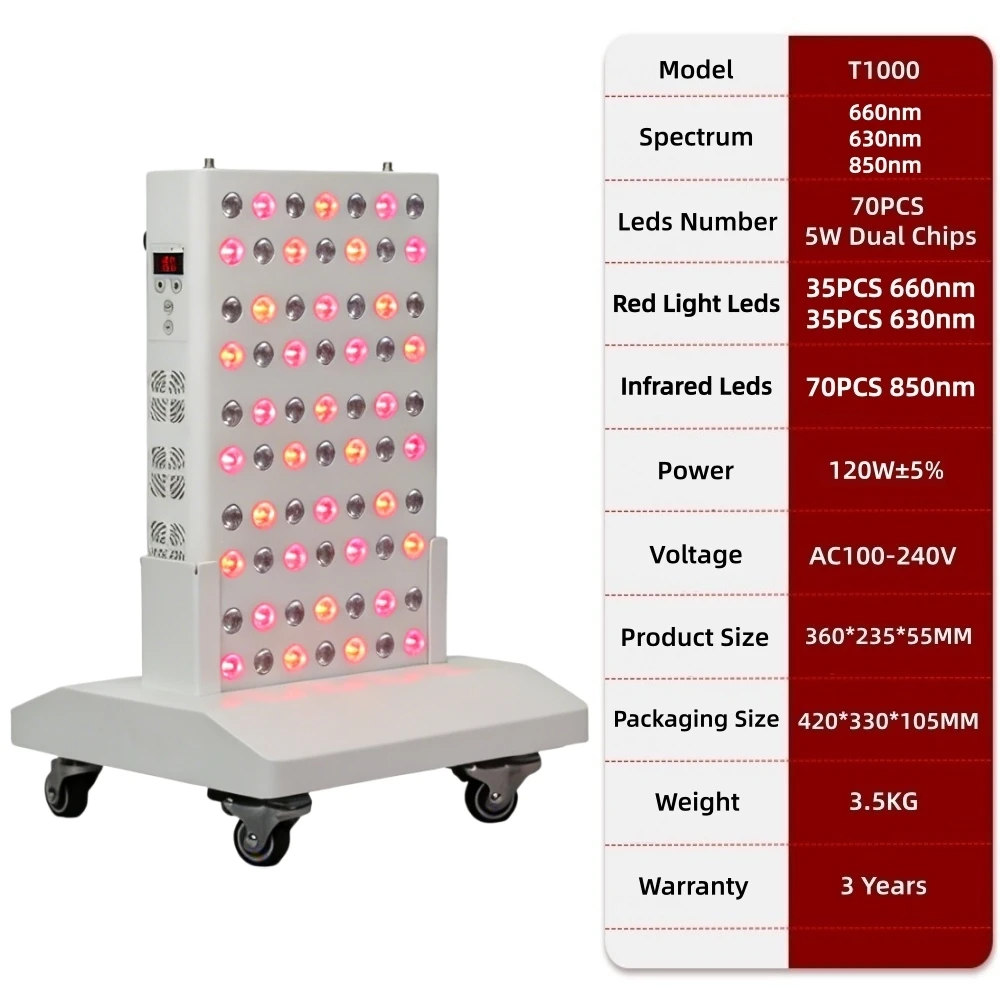 EU Stekker 630nm 660nm 850nm Near Infrared Therapie Licht LED Beauty Apparaten Dubbele chips LED Rood Licht Therapie Paneel Voor Gezicht & Lichaam