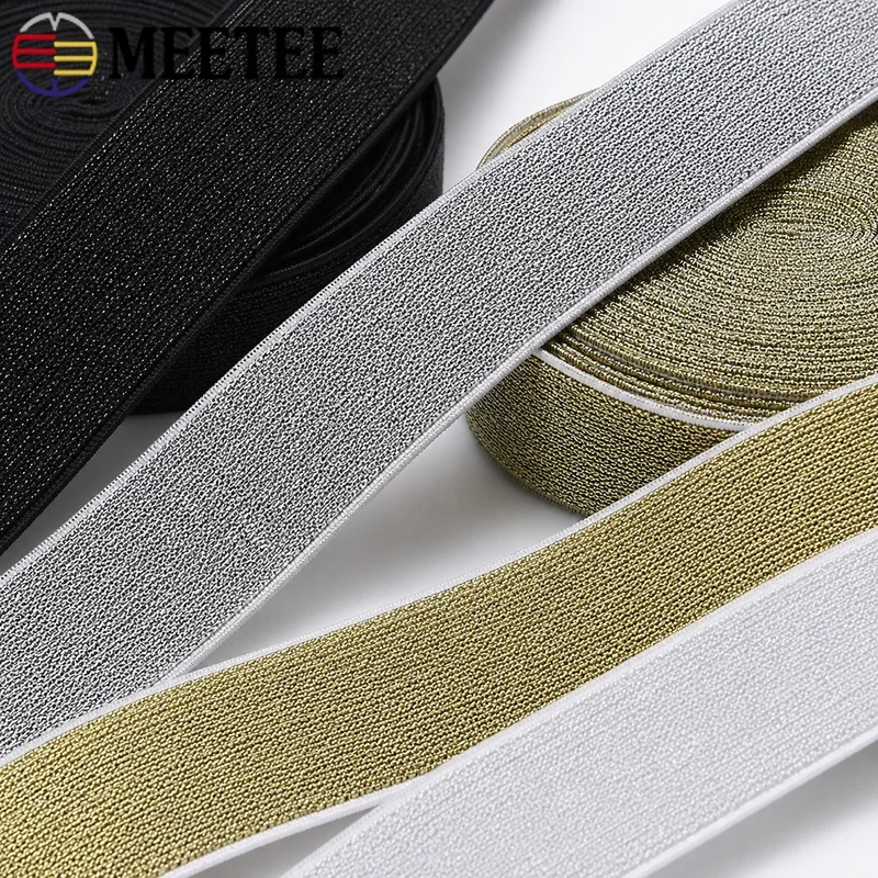 3Meters Meetee 10/15/20/25/30/40/50mm Glitter Elastic Band Ribbon Trim for Garment Trouser Belt Waist DIY Sewing Craft Accessory