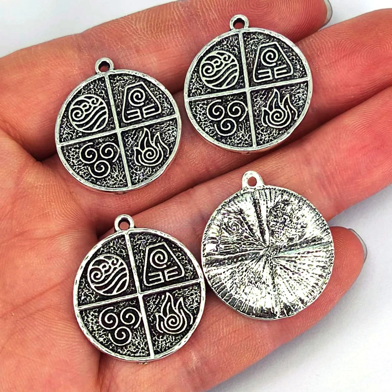 50pcs ancient silver color The Last Airbender Air Fire Earth Water Elements Lotus Amulet pendant charm for DIY women Accessories