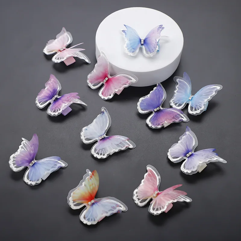 10 Pairs 5cm Mesh Butterfly Patches Appliques For Clothing Sewing Supplies DIY 3D Hair Clip Lace Accessories