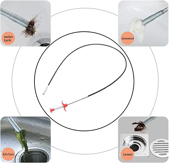 

2Meters Kitchen Drain Snake Cleaner - Flexible 4-Claw Pipe Unclogging Tool for Sink, Bathroom & Drain Blockages