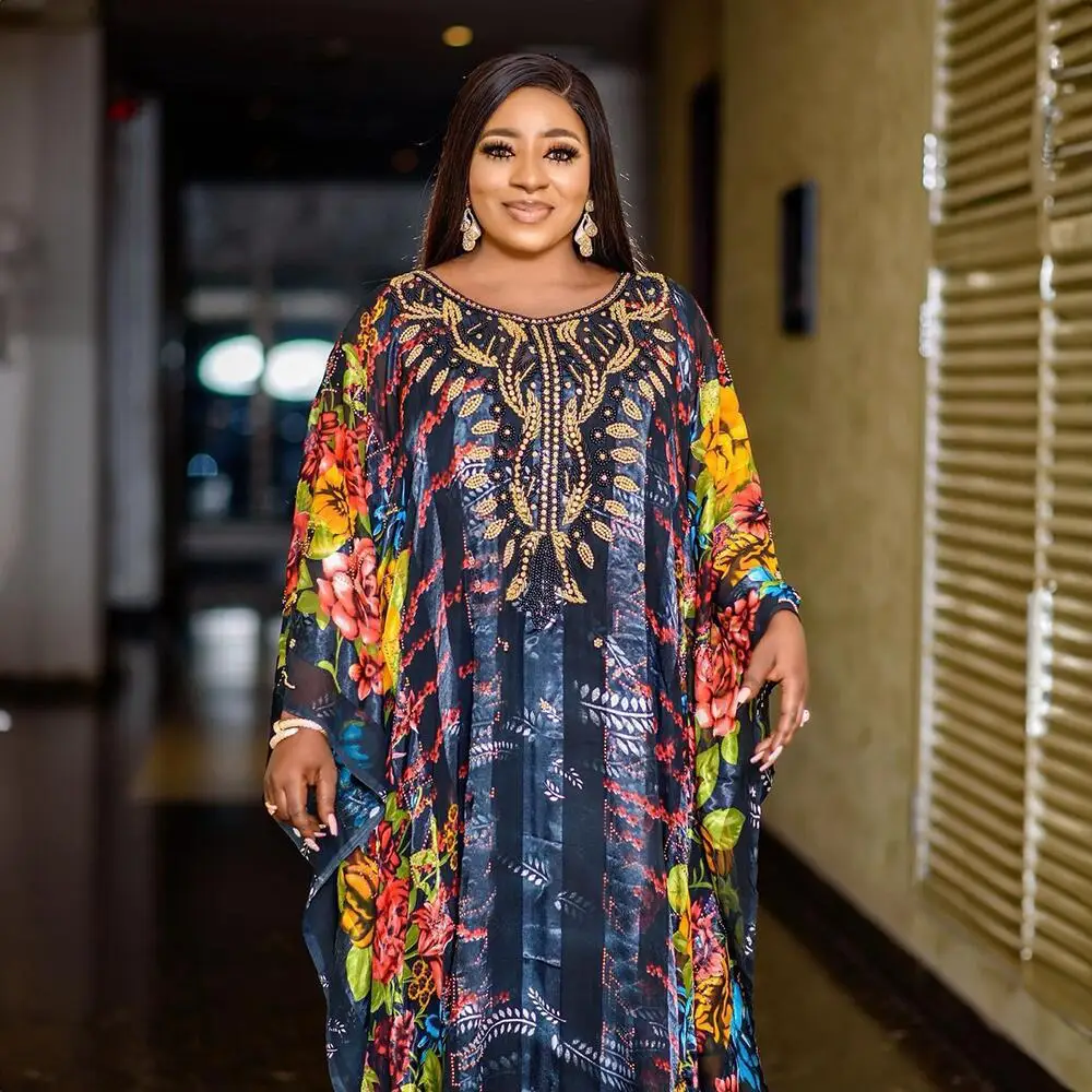 แอฟริกันผู้หญิงแห่งชาติชุดขนาดใหญ่-แกว่งชุดยาว Dashiki เซ็กซี่ Abaya ดูไบ Boubou เพชรพิมพ์สําหรับ Femme หลวม Comfort Robe